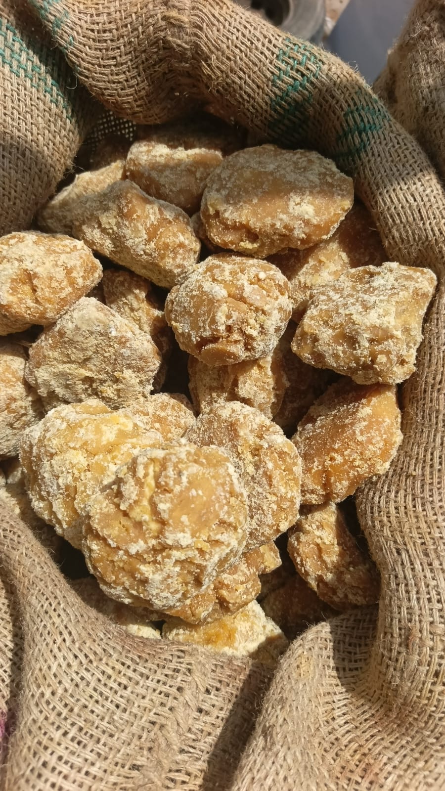 Jaggery pieces in open sack